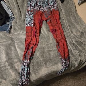 Vibrant Red and Blue Women's Straight Leg Pants